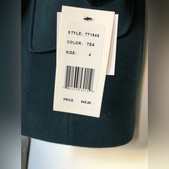 Trina Turk - Teal wool coat with fur trimmed hood - Picture 6 of 10